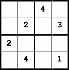 4x4 grid with numbers in some cells