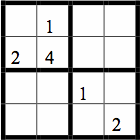 4x4 grid with 5 cells filled with numbers