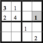 4x4 grid with 7 cells filled with numbers