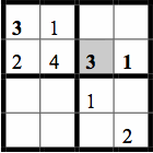 4x4 grid with 8 cells filled with numbers