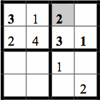 4x4 grid with 9 cells filled with numbers