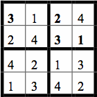 Fully solved 4x4 micro-sudoku grid