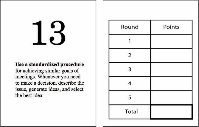 Card with Tip 13 on the front and scoring boxes on the back