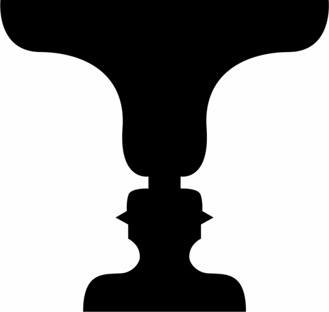 Graphic showing a black vase or two white faces